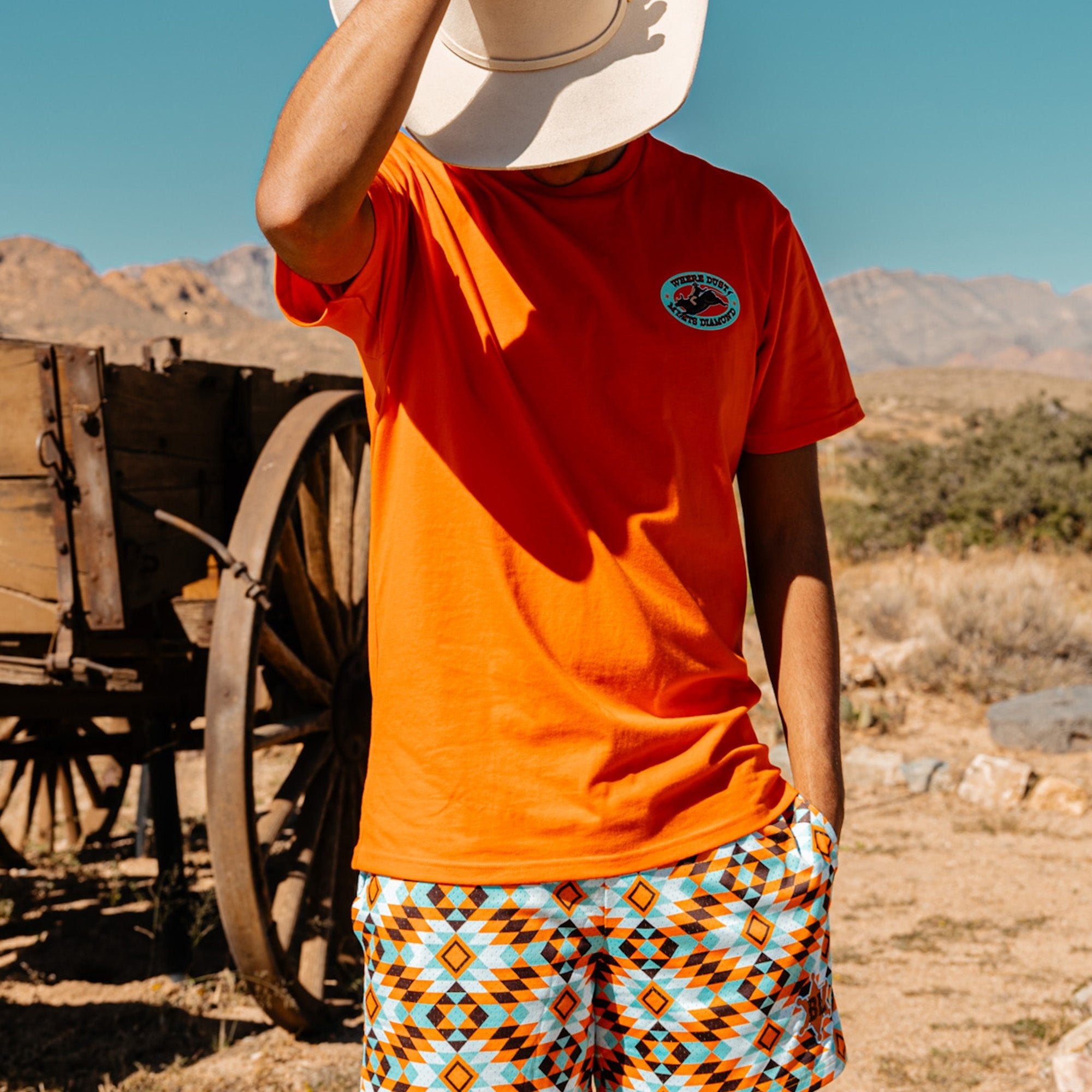 Dust Meets Diamond Youth Mesh Shorts - Southwest Geometric Print, 5" Inseam