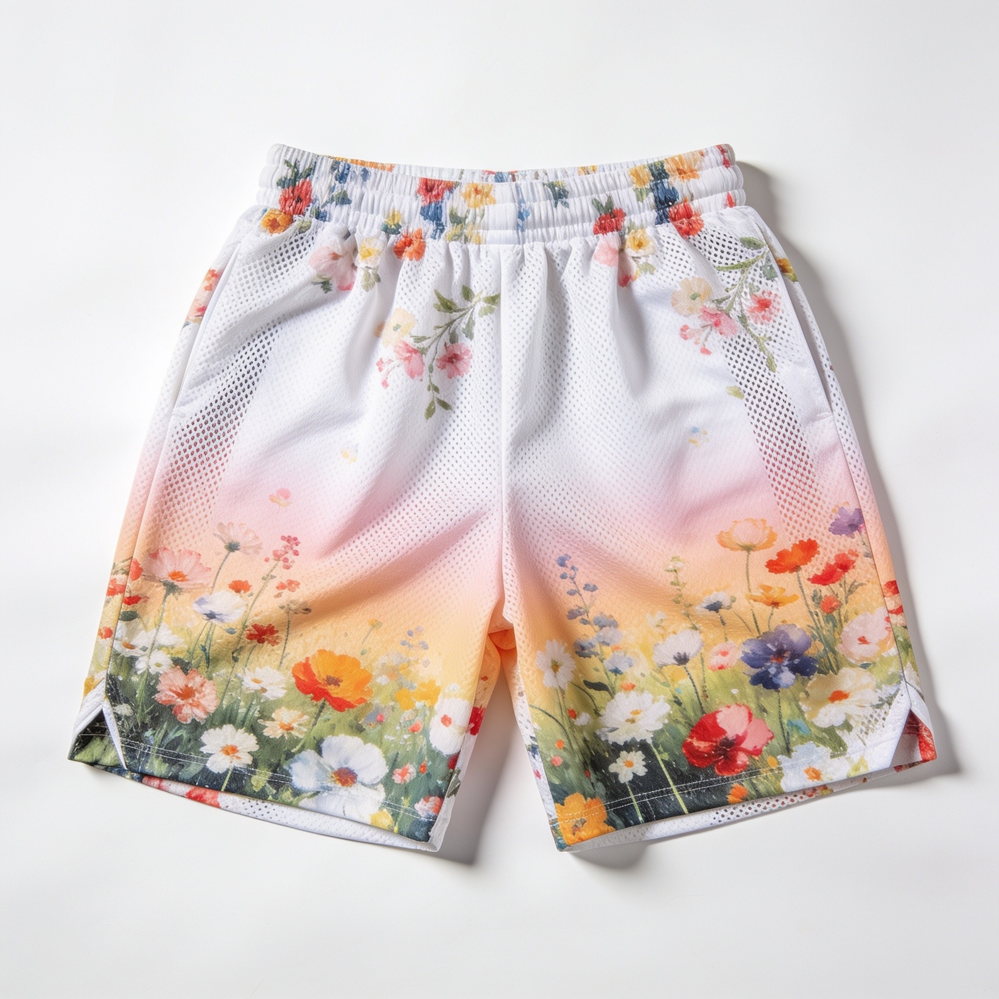 Field of Flowers Gradient Mesh Shorts - Breathable Baseball Athletic Shorts