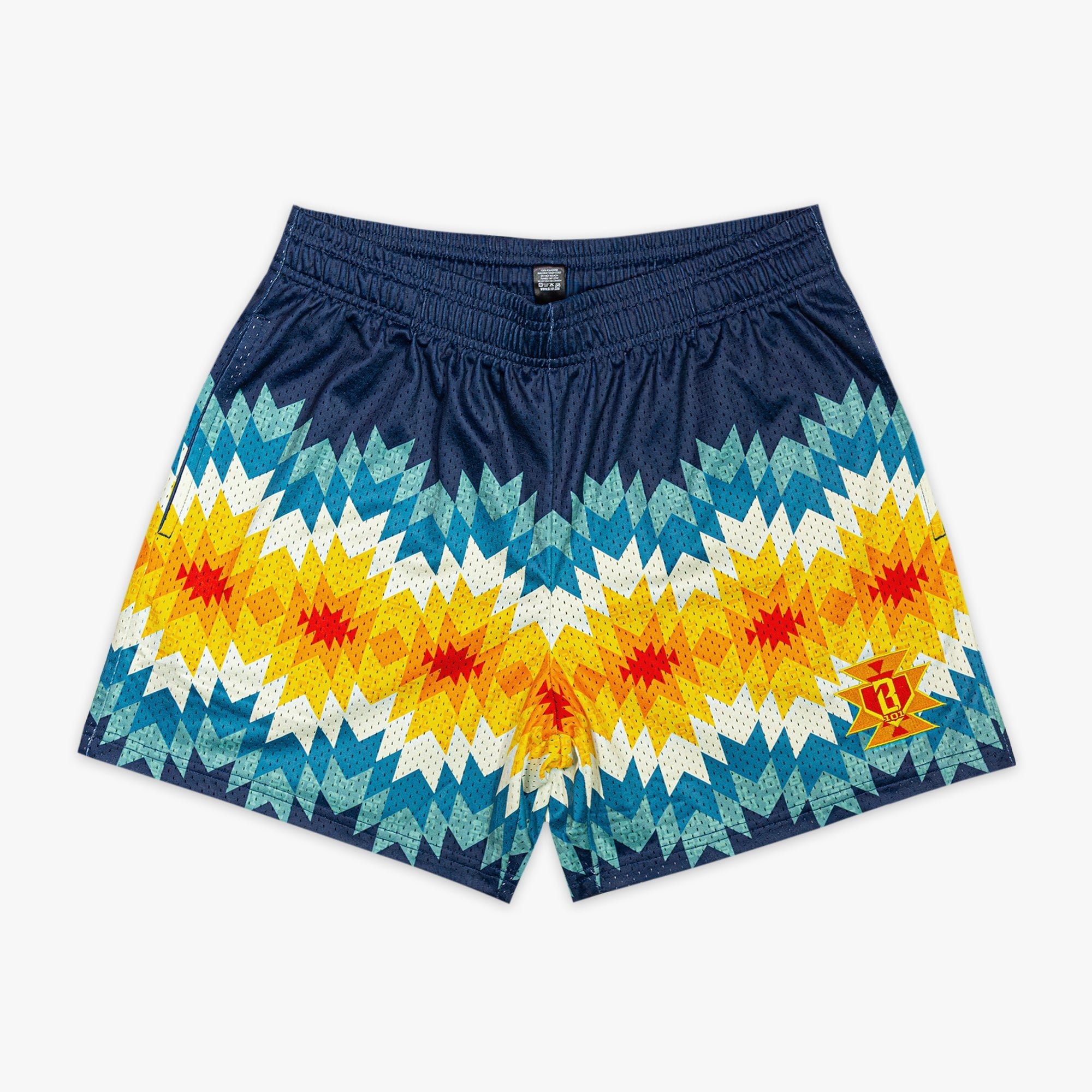 Saloon Series Men's Mesh Shorts - Sunset Gradient Western Pattern, 5" Inseam