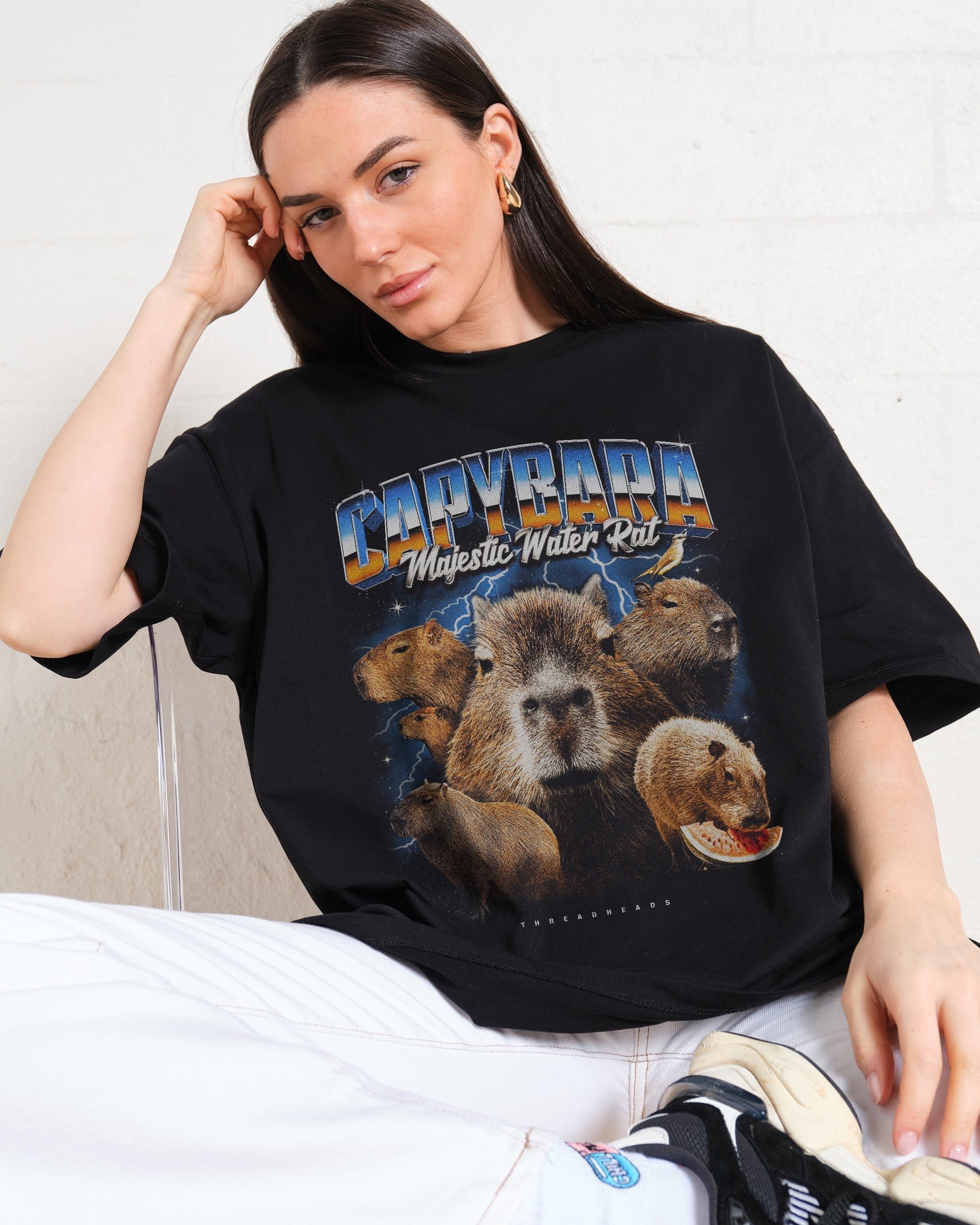 Capybara Water Rat Oversized Graphic Tee - Unisex 100% Combed Cotton Heavyweight T-Shirt
