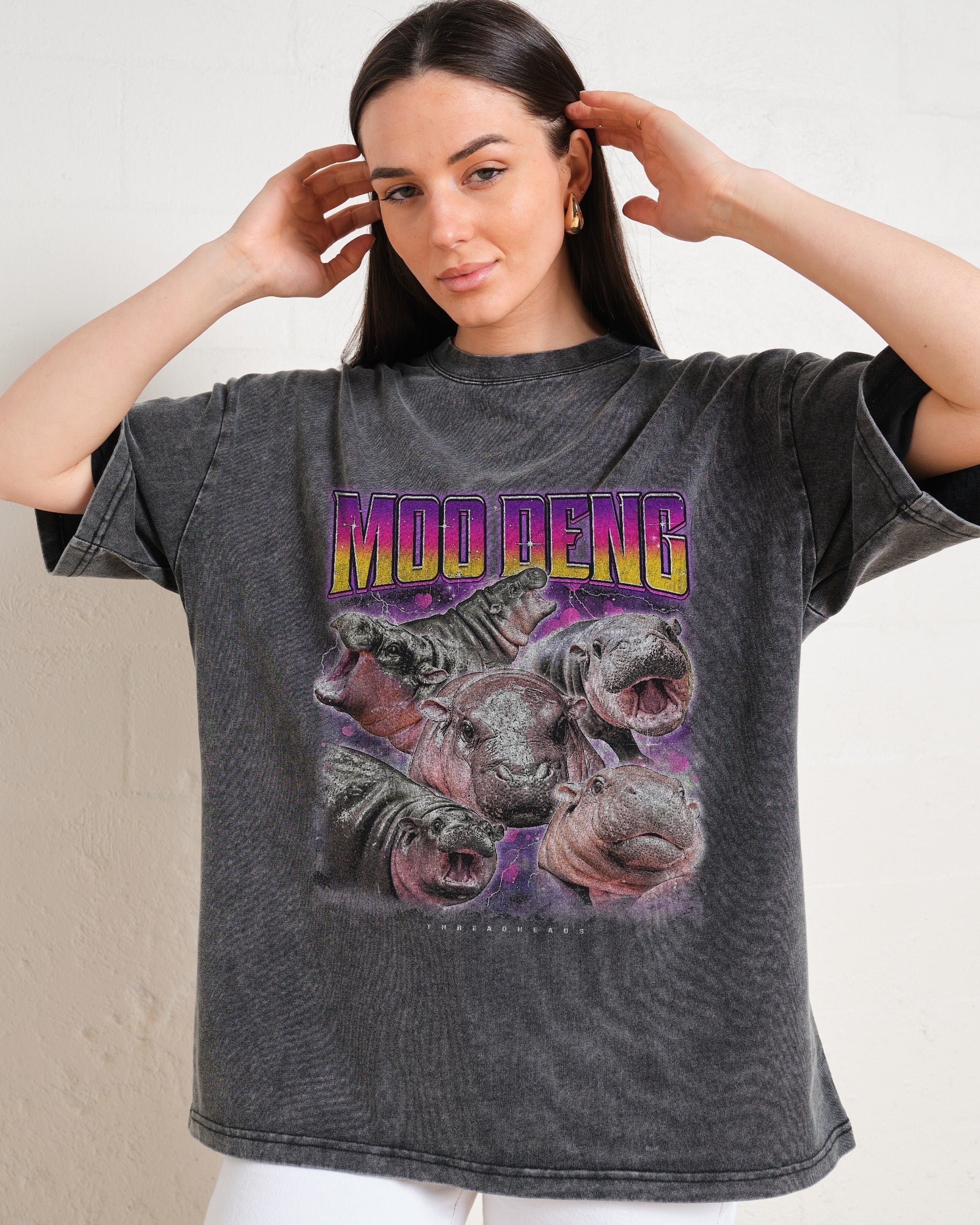 Moo Deng Oversized Graphic Tee - Unisex 90s Boxy Fit 100% Combed Cotton