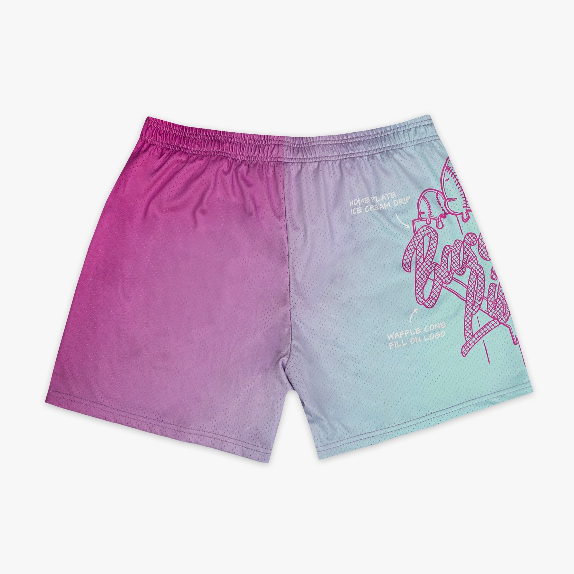 OG Ice Cream Design Shorts - Light Blue Mesh with Gradient Fade
