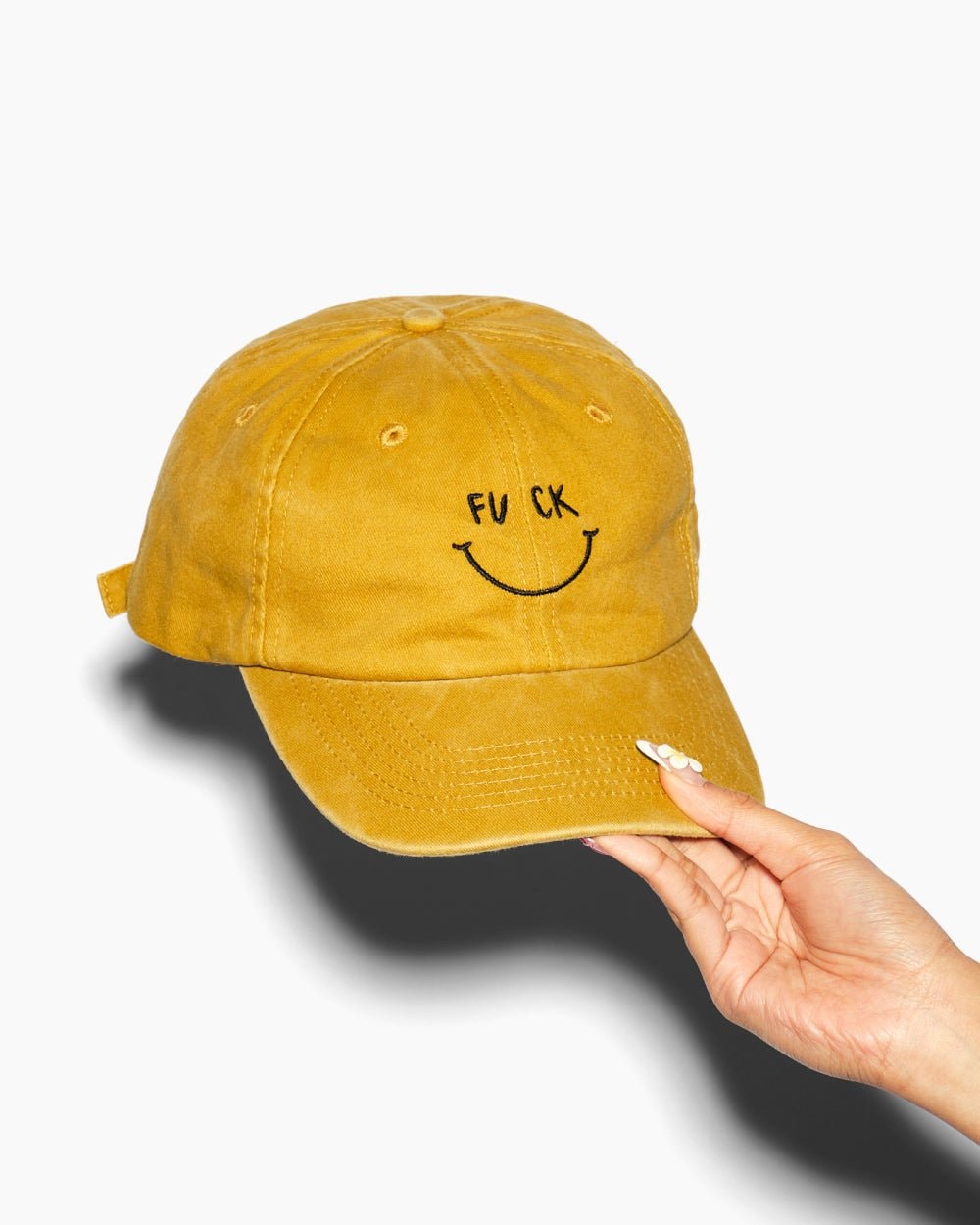 Fu Ck Smiley Acid Wash Cotton Hat - Embroidered Adjustable Unisex Cap by Threadheads