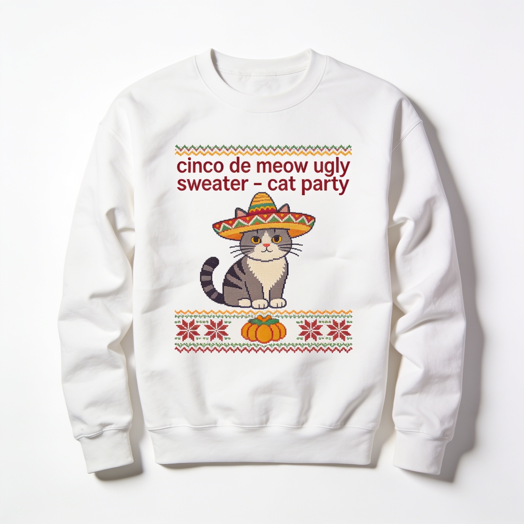 Cinco De Meow Ugly Sweater - Cat Party Crewneck Sweatshirt