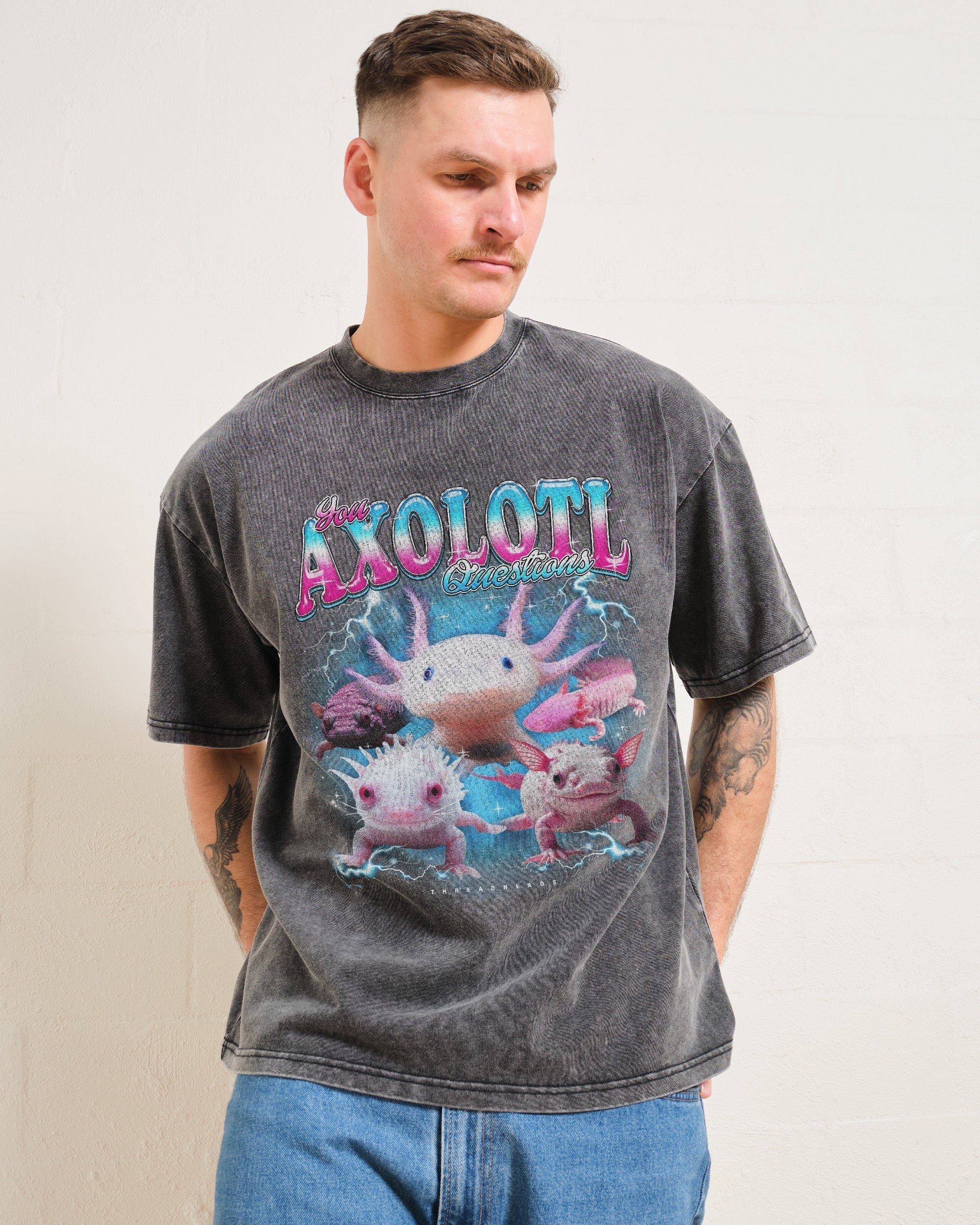 You Axolotl Questions Oversized Graphic Tee - Unisex 90s Boxy Fit 100% Combed Cotton