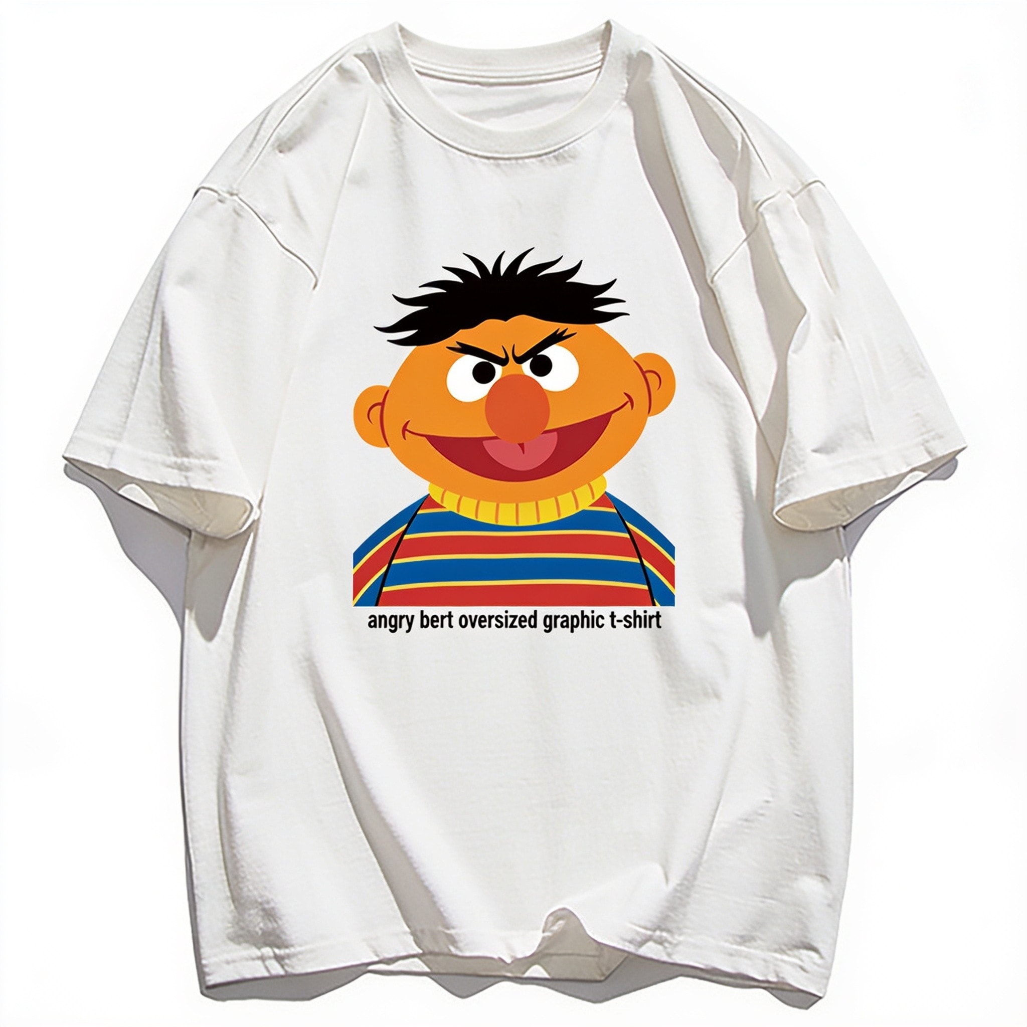 Angry Bert Oversized Graphic T-Shirt - Sesame Street Unisex Heavyweight Tee