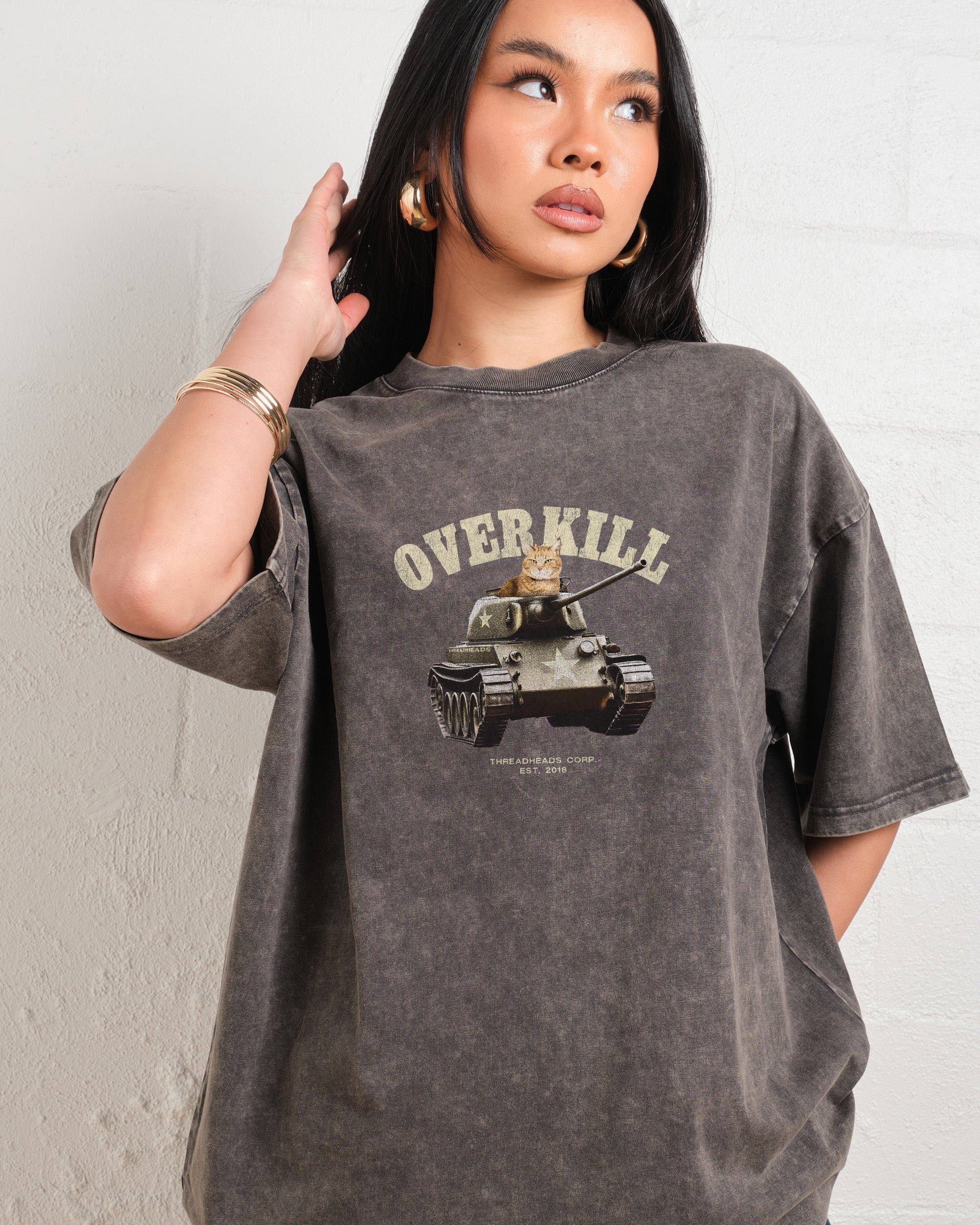Overkill Oversized Graphic Tee - Threadheads 90s Boxy Fit Unisex Cotton T-Shirt