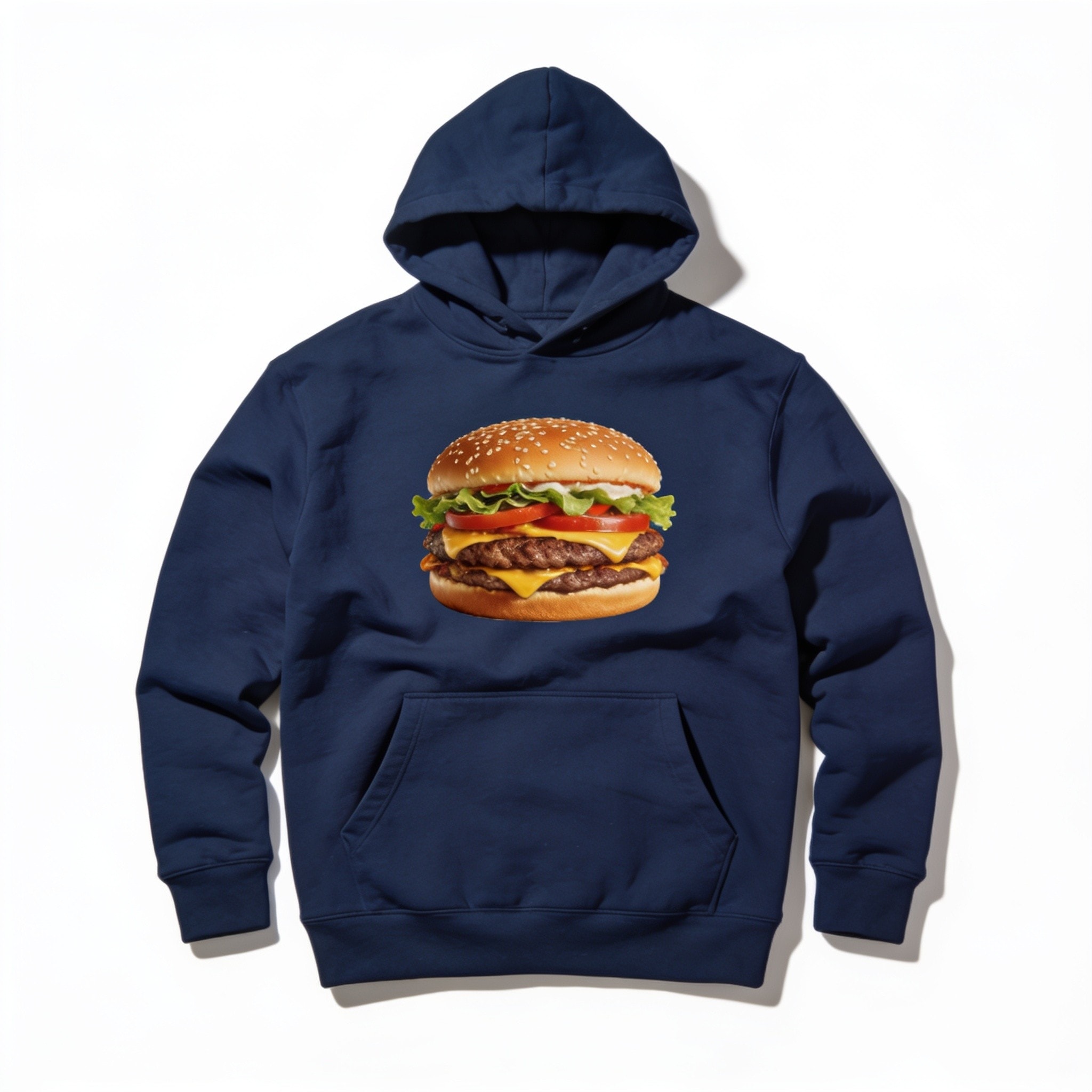 All American Burger Hoodie - Unisex Cotton Polyester Pullover with Kangaroo Pocket