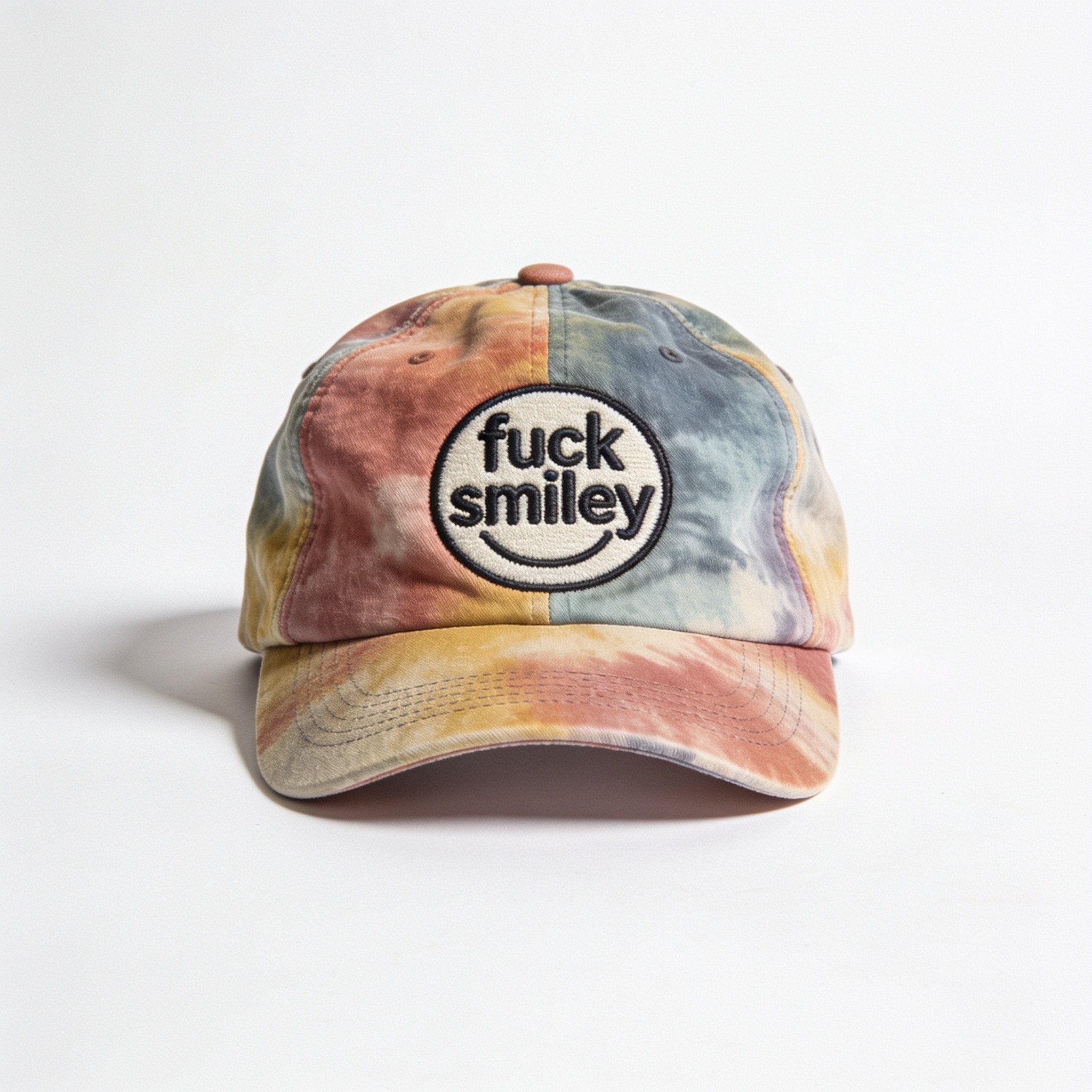Fu Ck Smiley Acid Wash Cotton Hat - Embroidered Adjustable Unisex Cap by Threadheads
