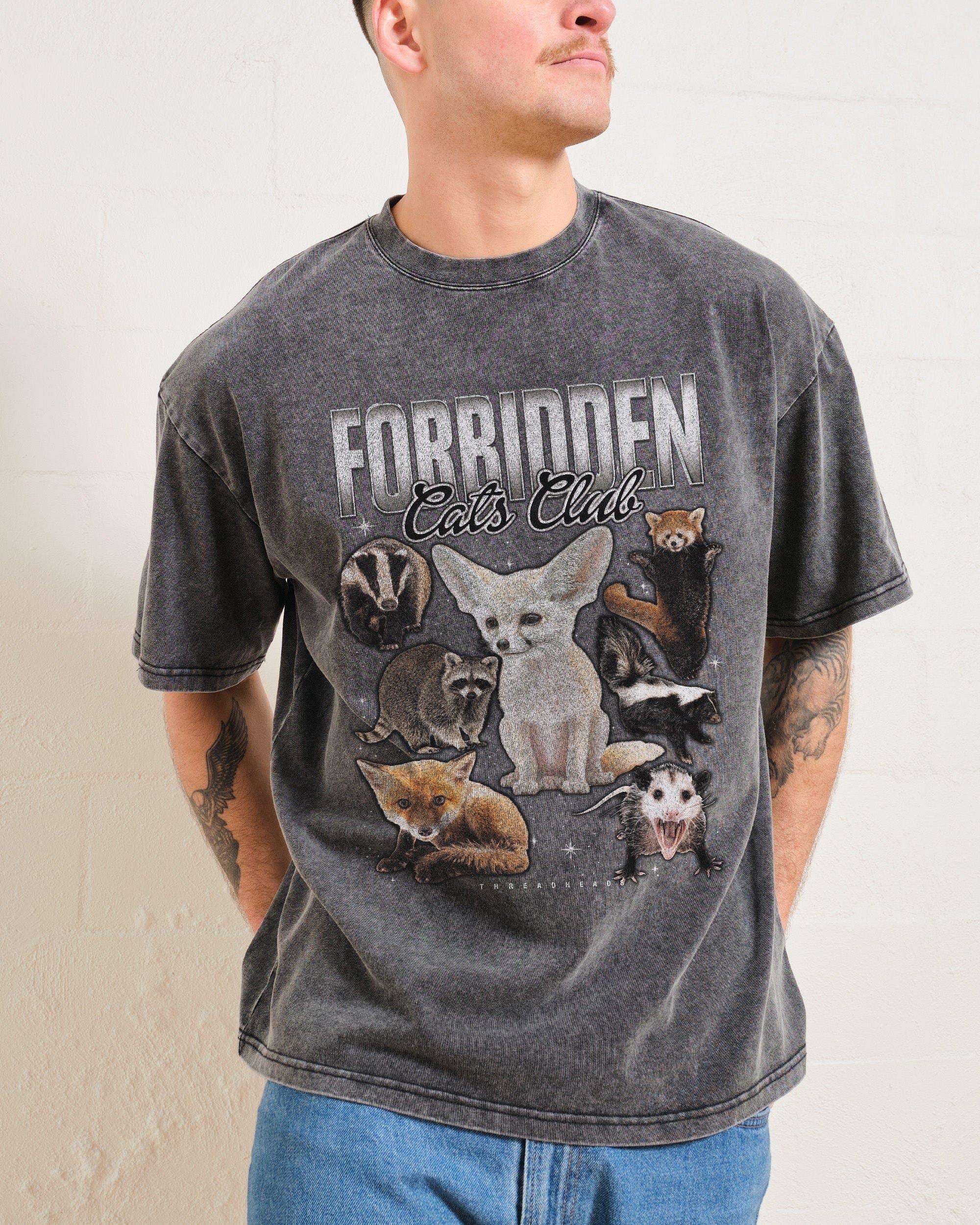 Forbidden Cat Club Oversized Graphic Tee Unisex 90s Boxy Fit 100% Combed Cotton
