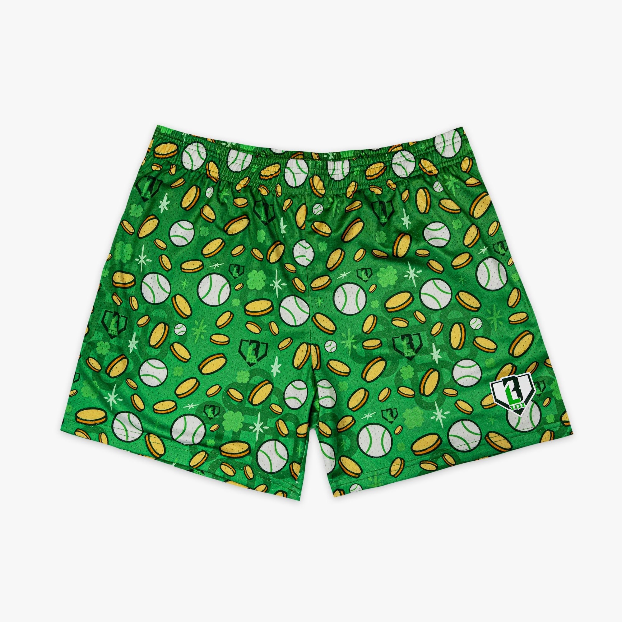Pot Of Gold Green Mesh Baseball Shorts - 5" Inseam, Polyester Athletic