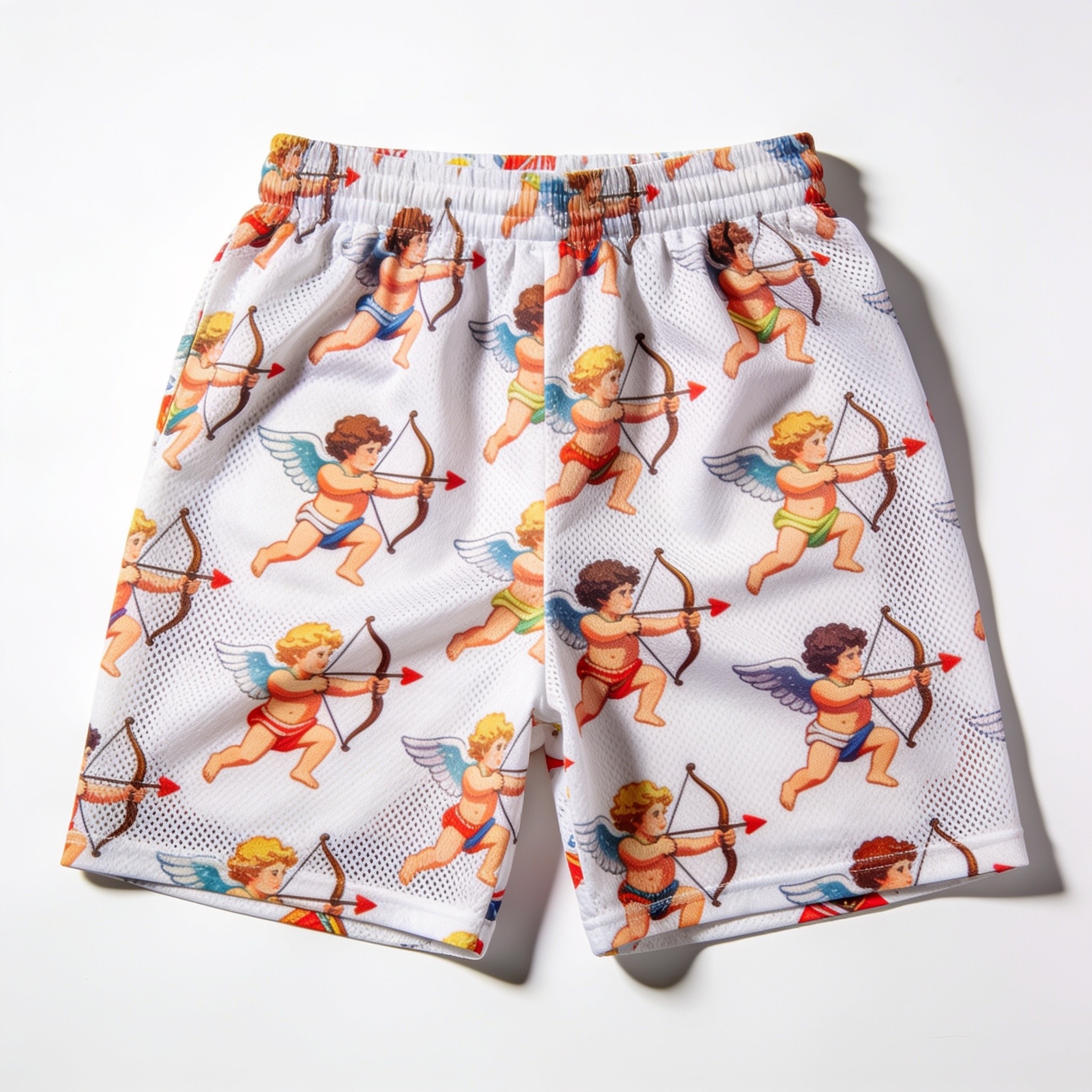 Cupid Baseball Mesh Shorts - Allover Pattern, Breathable Polyester, 5" Inseam