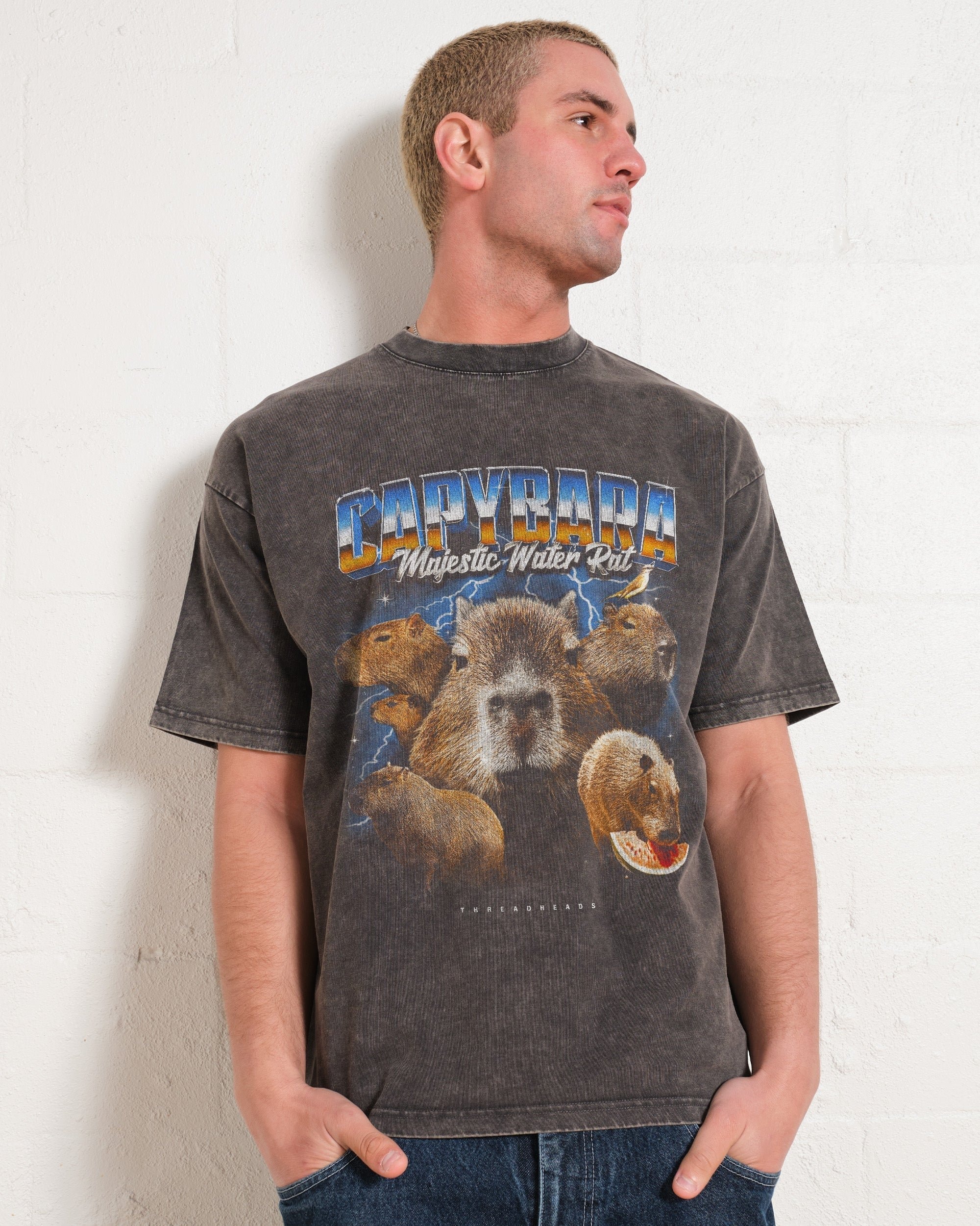 Capybara Water Rat Oversized Graphic Tee - Unisex 100% Combed Cotton Heavyweight T-Shirt
