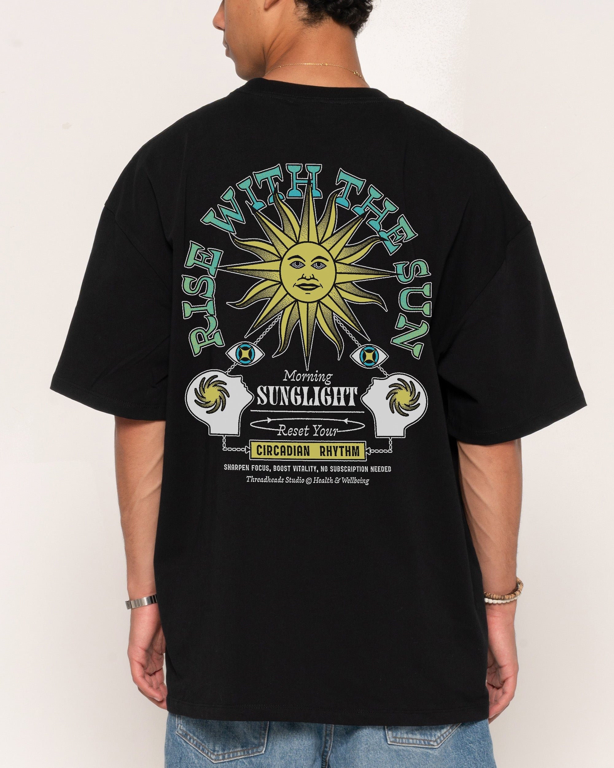Rise With The Sun Oversized Graphic Tee - Threadheads Unisex 90s Boxy Fit 100% Combed Cotton