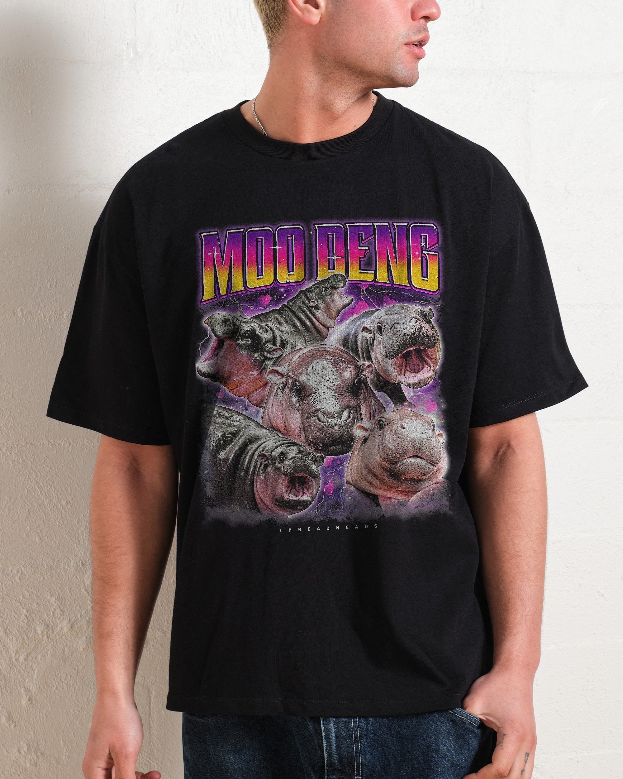 Moo Deng Oversized Graphic Tee - Unisex 90s Boxy Fit 100% Combed Cotton