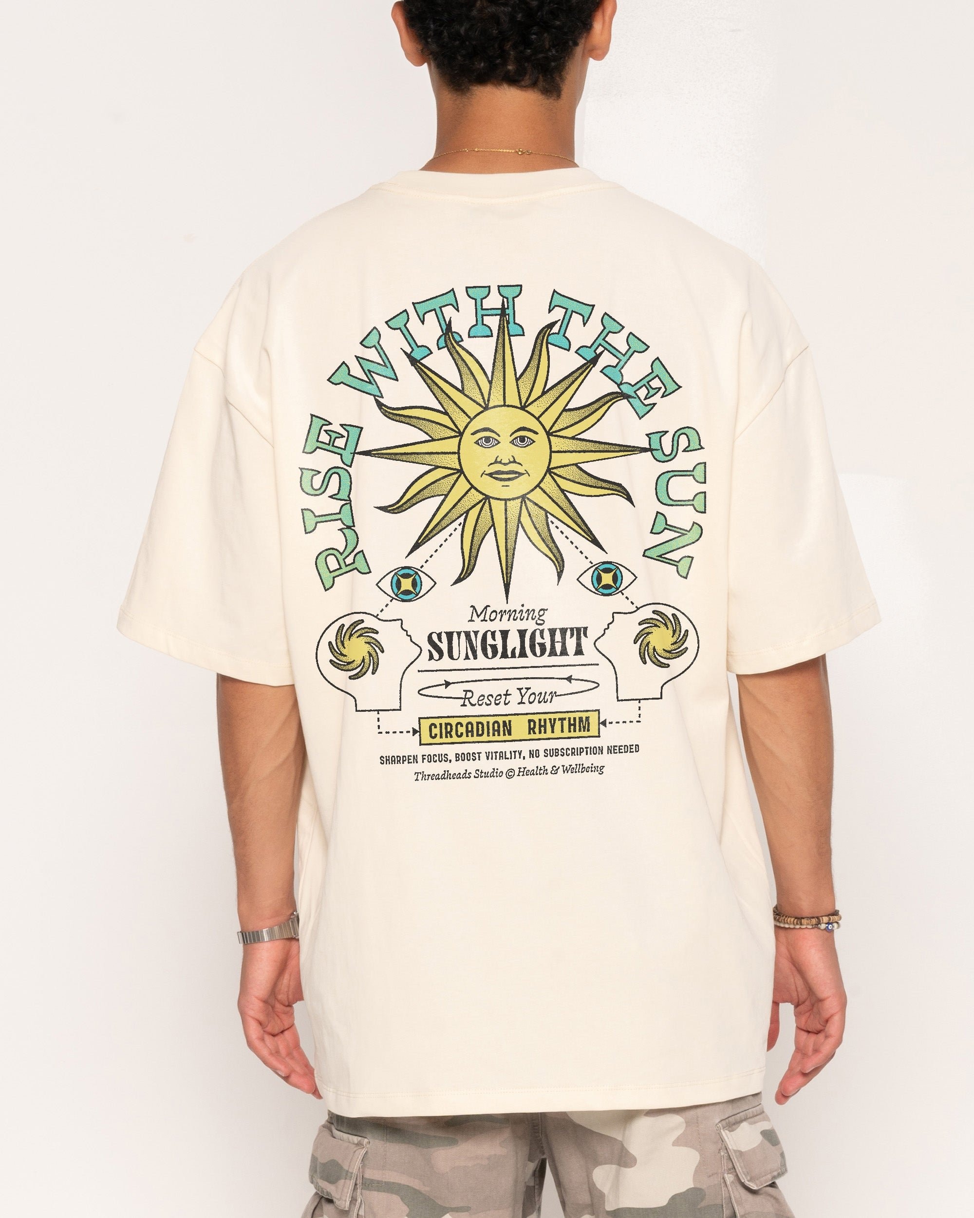 Rise With The Sun Oversized Graphic Tee - Threadheads Unisex 90s Boxy Fit 100% Combed Cotton