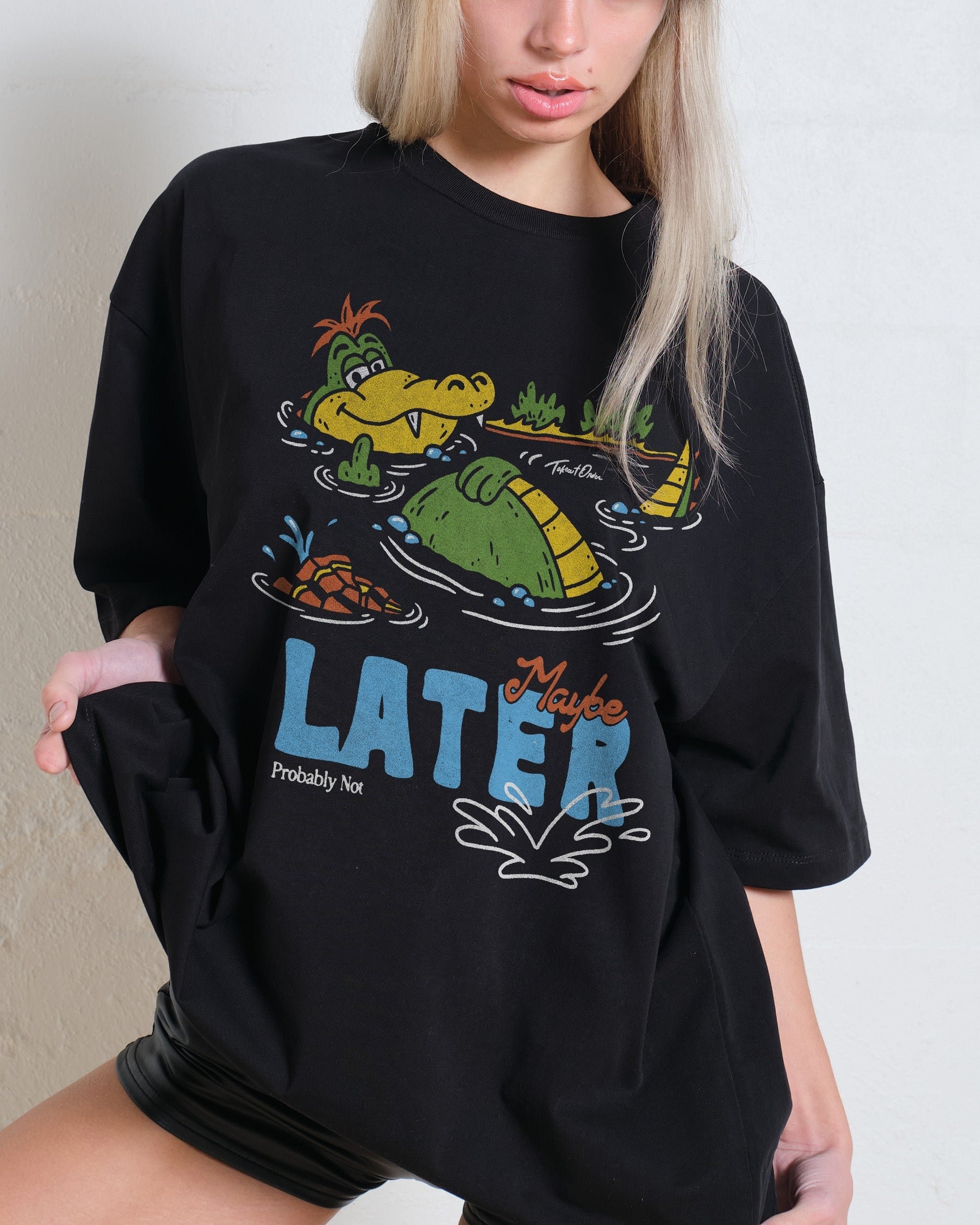 Maybe Later Oversized Graphic Tee - Unisex 90s Boxy Fit 100% Combed Cotton