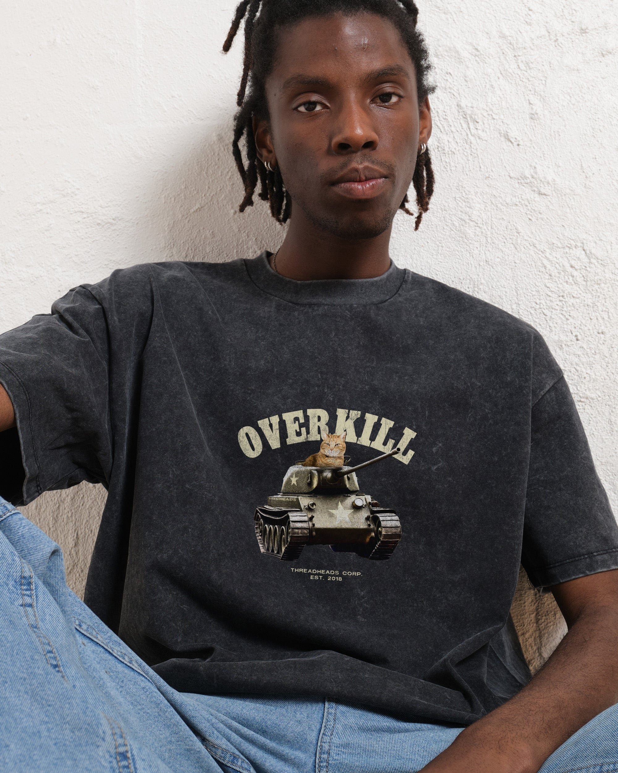 Overkill Oversized Graphic Tee - Threadheads 90s Boxy Fit Unisex Cotton T-Shirt