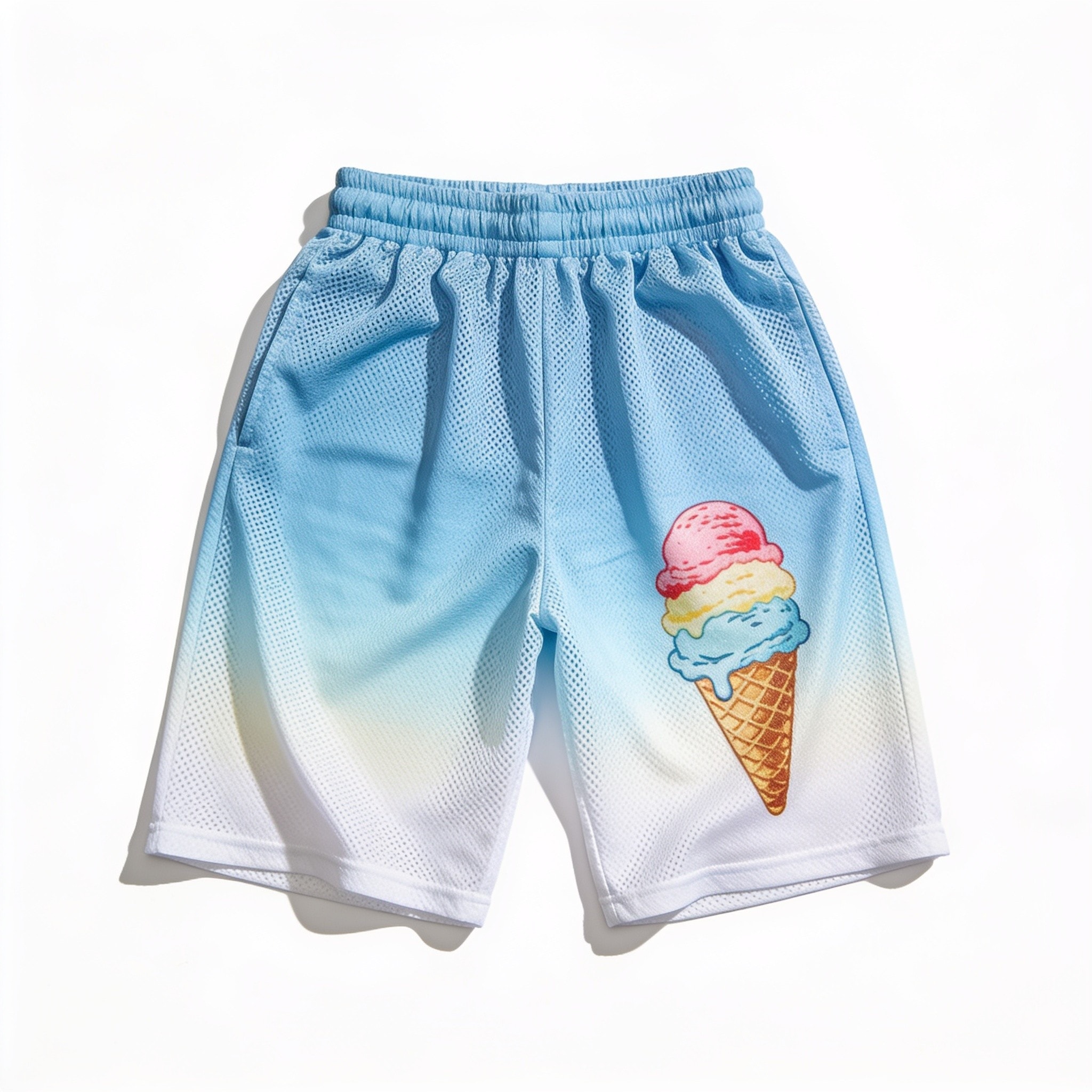 OG Ice Cream Design Shorts - Light Blue Mesh with Gradient Fade
