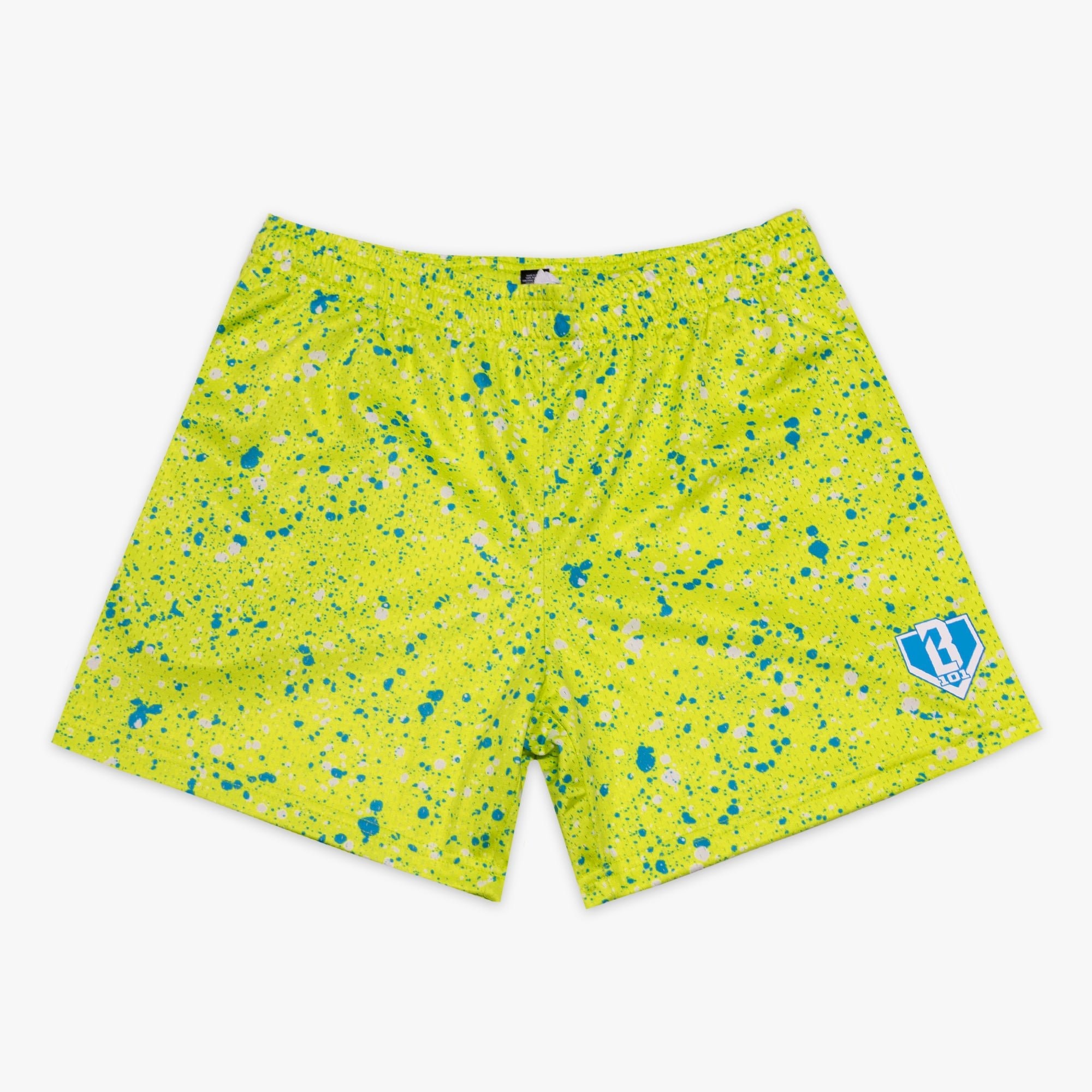 Splatter Shorts Highlighter Yellow Mesh Athletic Shorts with Pockets