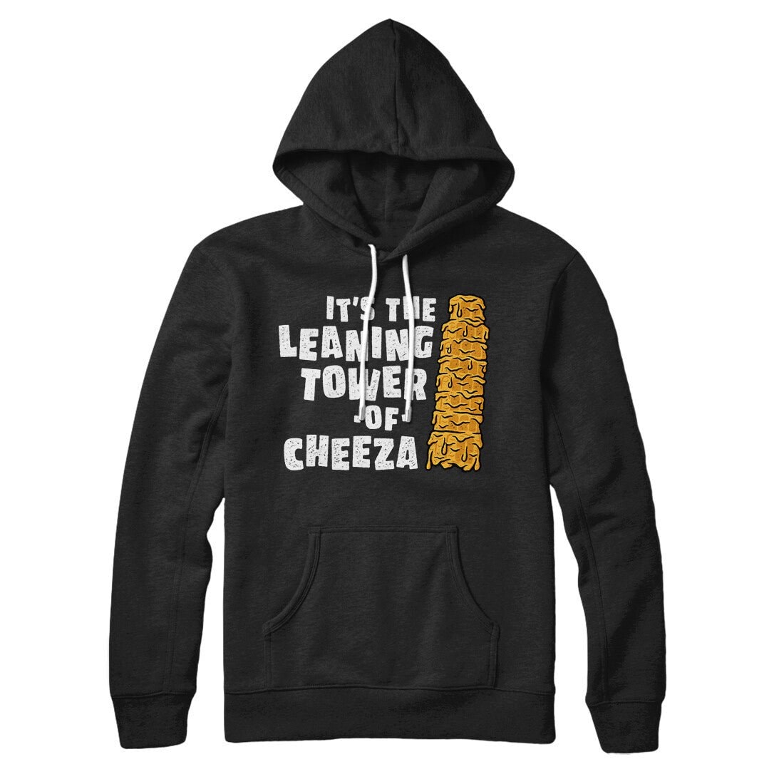 Leaning Tower of Cheeza Pullover Hoodie - Unisex Cotton Polyester Loose Fit