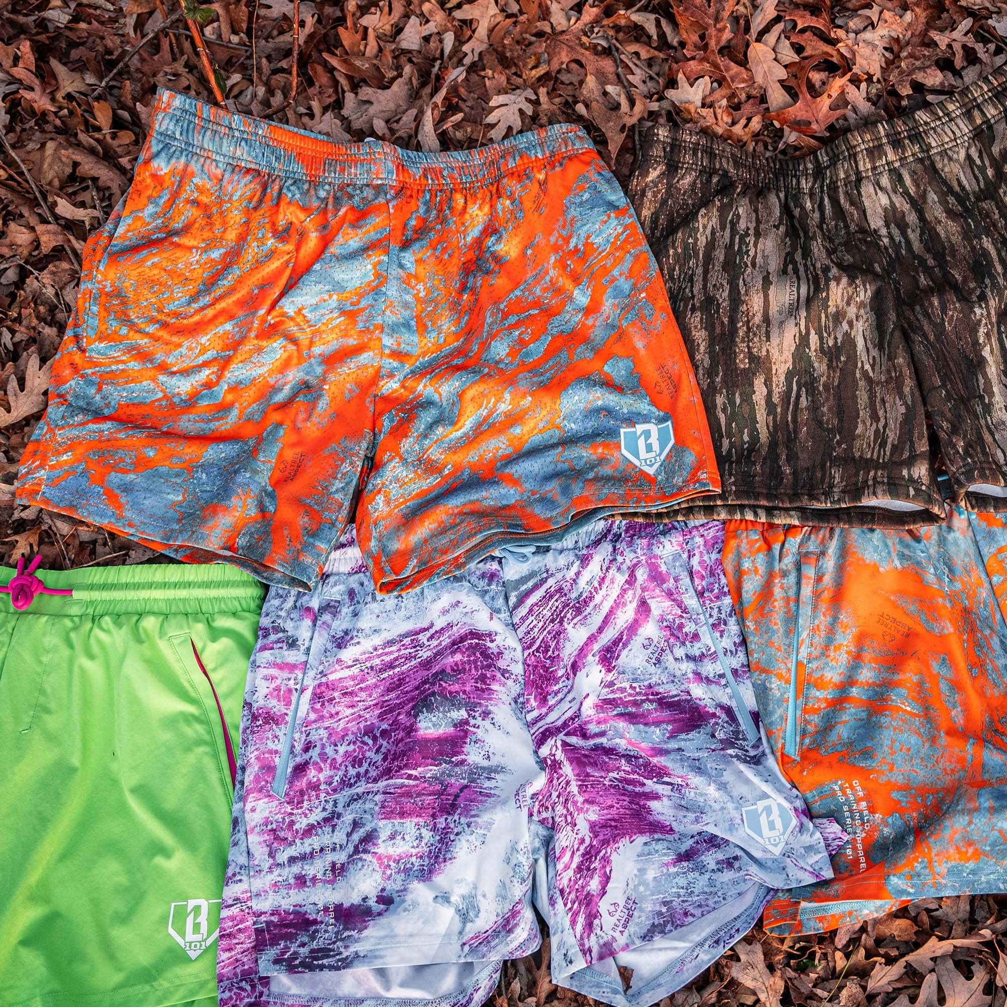 Realtree Aspect Shorts - Orange Camo Mesh Athletic Shorts for Men