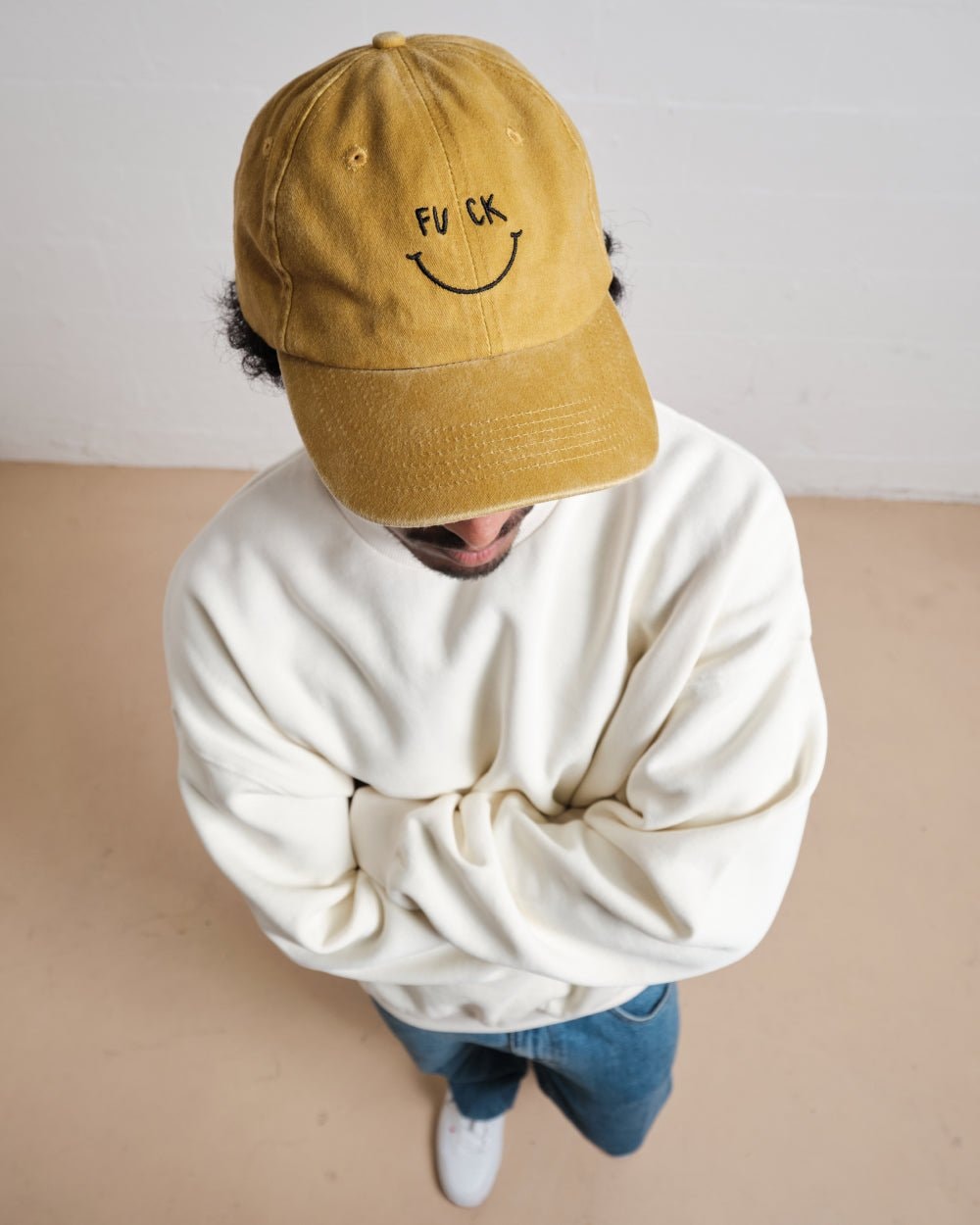 Fu Ck Smiley Acid Wash Cotton Hat - Embroidered Adjustable Unisex Cap by Threadheads