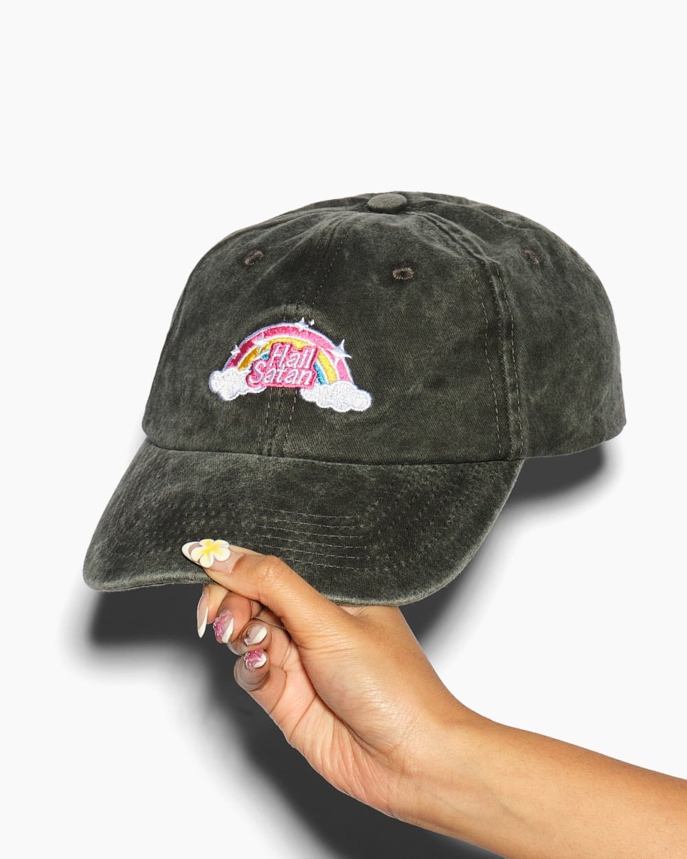 Hail Satan Acid Wash Cotton Hat - Embroidered Threadheads Design