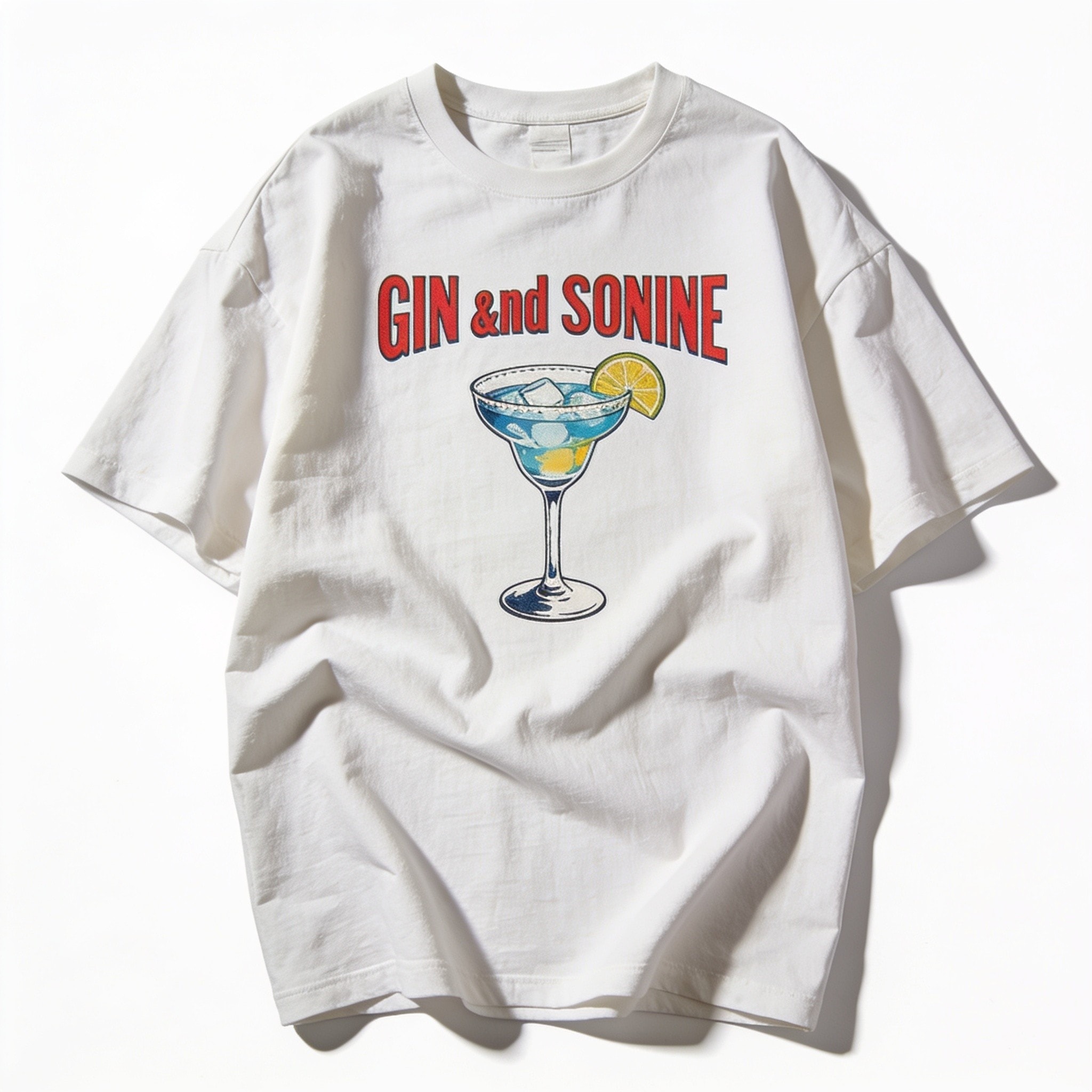 Gin and Tonic Oversized Graphic Tee - Unisex 90s Boxy Fit 100% Combed Cotton