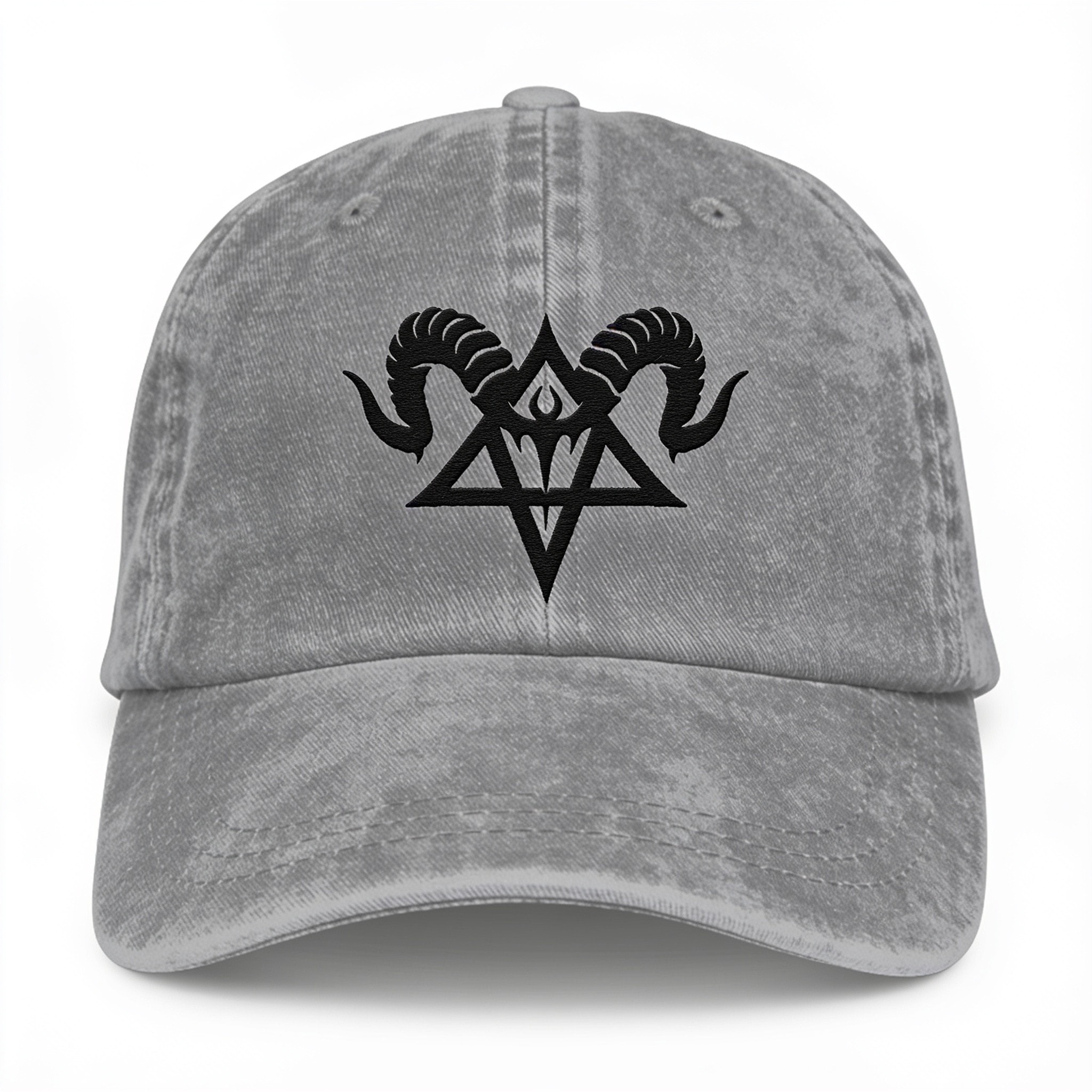 Hail Satan Acid Wash Cotton Hat - Embroidered Threadheads Design