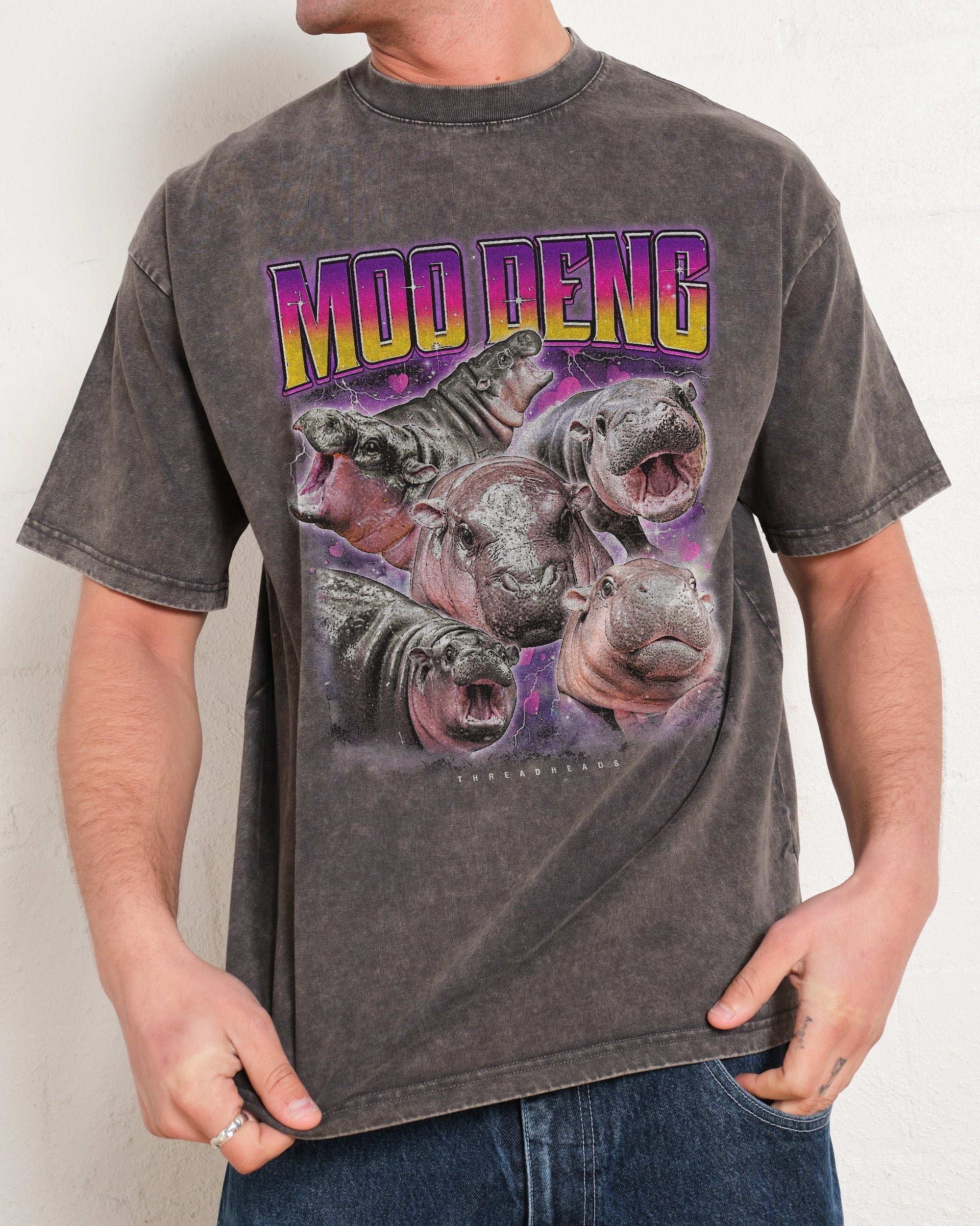Moo Deng Oversized Graphic Tee - Unisex 90s Boxy Fit 100% Combed Cotton